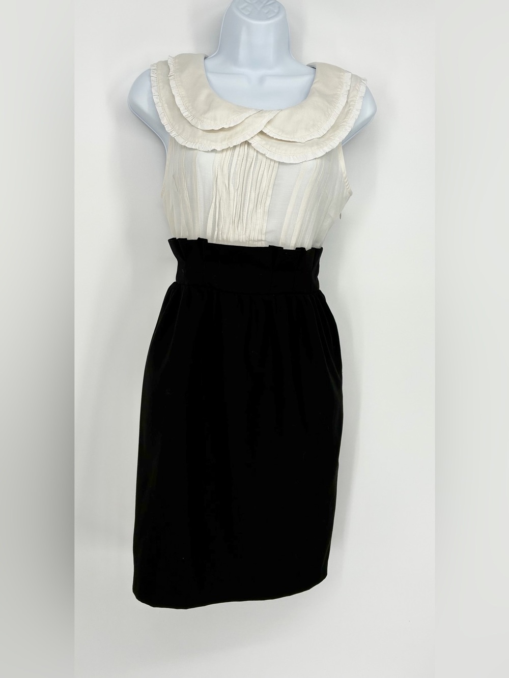 Twenty One Black White Colorblock Pleated Peter Pan Collar Dress M